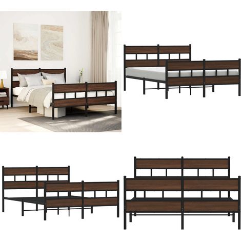 vidaXL Metallbett ohne Matratze Braun Eichen-Optik 160x200 cm (1/5)