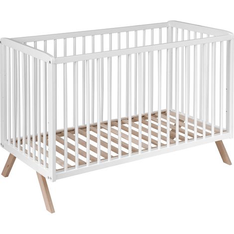 Lit bébé en bois massif blanc avec sommier réglable en hauteur 60x120 (1/5)