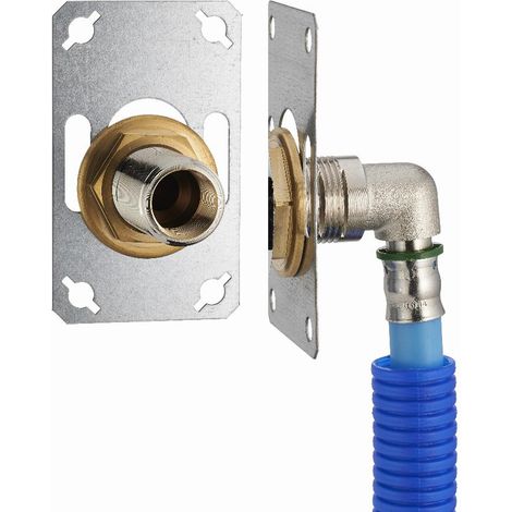 FIXSYSTEM semplice: kit completo per il fissaggio di un rubinetto a parete singolo M1/2' (15x21) Gomito di alimentazione da crimpare su tubo NOYON & THIEBAULT PER - Ø 122 mm, uscita femmina 1/2' (15x2