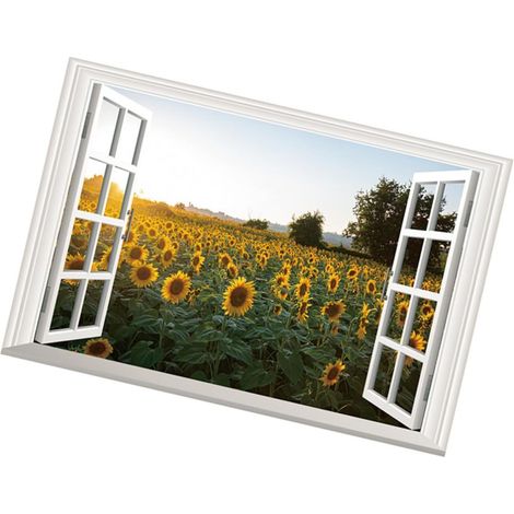 Autocollant Mural Amovible Motif Tournesol en Pvc pour Fenêtre  1 Pièce, Décoration Chambre et Salon, Effet Papier Peint, Visuel Fleur Paysage (1/5)