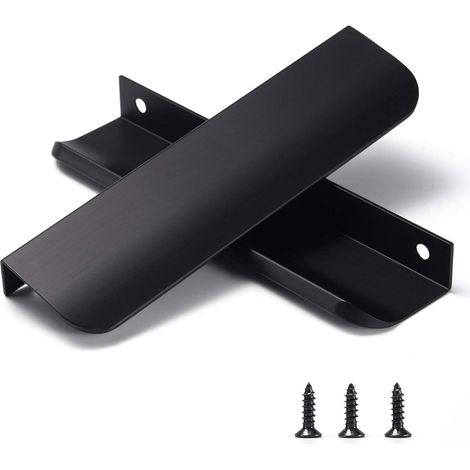 Schwarze Küchenschrankgriffe, verdeckte Beschläge, verdeckte Schubladengriffe, Aluminiumgriffe, 2er-Set, modernes Design, 200 mm Gesamtlänge, einfache Montage