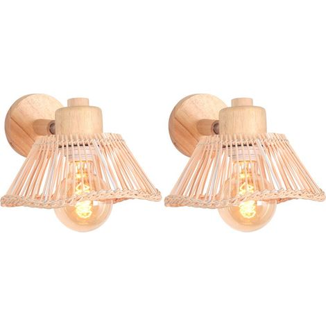 2PCS Lampe Murale Bambou Applique Murale Intérieure Rétro Luminaire Applique Vintage E27 pour Salon Chambre Bar (1/5)