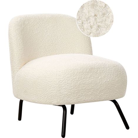 Poltrona Boucle Poltrona senza braccioli in stile retrò per il soggiorno Sedia d'accento bianco sporco Kumla