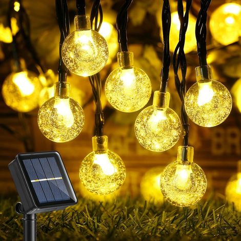 Guirlande Lumineuse Solaire, 12M 60 LED Boules Cristal Solaire Blanc Chaud, IP65 Guirlande Lumineuse Exterieur avec 8 Modes pour Jardin, Patio, Clôture, Mariage, Terrasse, Noël (1/5)