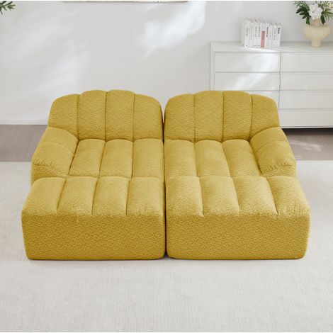 Sofá modular 210x165x79 cm amarillo en tejido polar granulado con 2 otomanas y diseño antideslizante (1/5)