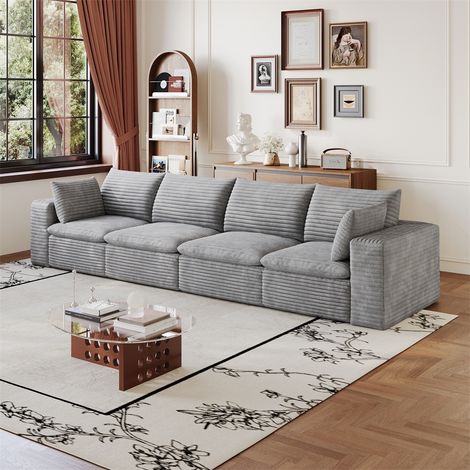 Canapé Modulaire Cloud 340x90x60cm - Design Double Couche Rembourrage Amovible Sans Montage Idéal Salon - Gris Foncé (1/5)