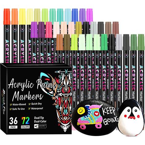 Jeu De Feutres Acryliques,Marqueurs Pour Vitres À Double Extrémité 72 Couleurs - Fournitures Scolaires Pour Décorations Activités Manuelles Projets Artistiques