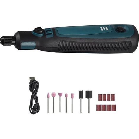 Outil rotatif sans fil 3,6 V avec vitesse variable, kit équipé d'une bague de ponçage, tête abrasive et roue en caoutchouc - (1/5)