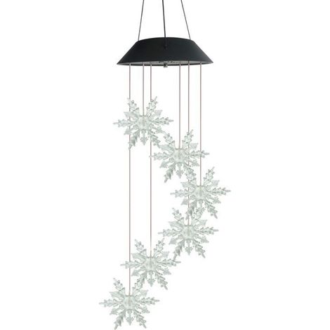 Carillon Éolien Solaire - Coquillage Noir avec LED Flocon de Neige - Décoration Extérieure Jardin Terrasse - 1 Pièce (1/5)