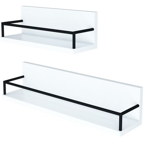 Set di 2 mensole da parete moderno mobile contenitore in diverse dimensioni pannello di particelle acciaio bianco e nero 030009738