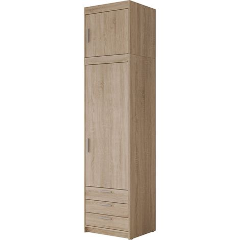 Estantería Novduni 111, Roble Sonoma, Con puertas, Cerrable, Con cajones, Aglomerado laminado, Número de puertas: 0, Número de cajones: 0, 246x60x53cm (1/4)