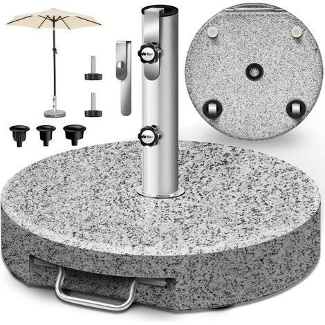 tillvex Base de sombrilla de granito con ruedas y mango telescópico, 27 kg, gris - redonda  Base de sombrilla con tubo de acero inoxidable  Base de sombrilla de balcón para postes de sombrilla de 16-4 (1/5)