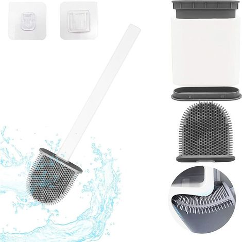 Escobilla de baño de silicona para baño con montaje en pared, mango largo blanco, antibacteriana, Flexible, plana, de secado rápido (1/5)