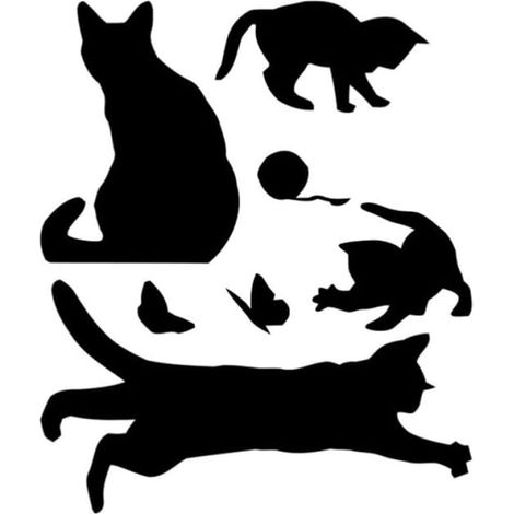 Sticker Mural Chat Décoratif en Pvc Noir pour Escaliers et Chambre, Autocollant Amovible sans Résidu, Facile à Enlever, Décoration Murale Élégante (1/4)