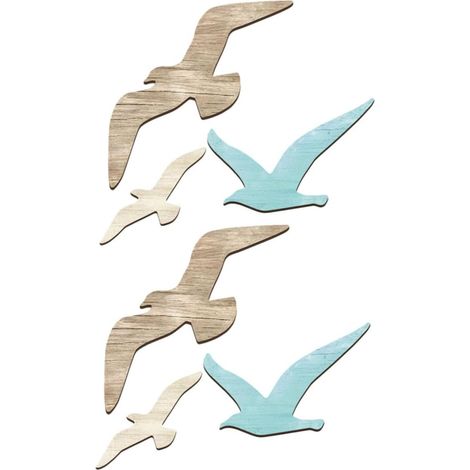 Lot de 6 Plaques Murales Déco Murale Bois Mouettes Légères et Résistantes à L'humidité pour Cafés et Environnements Humides Près Mer Décor Méditerranéen Côtier (1/5)