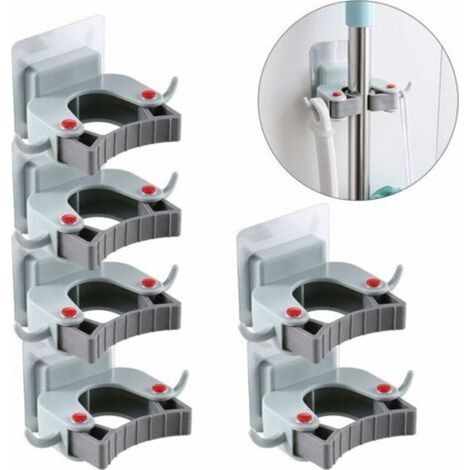 Self-adhesive broom holder, broom hook, wall-mounted mop and holder for closet, garden, garage, set of 6 (1/4)
