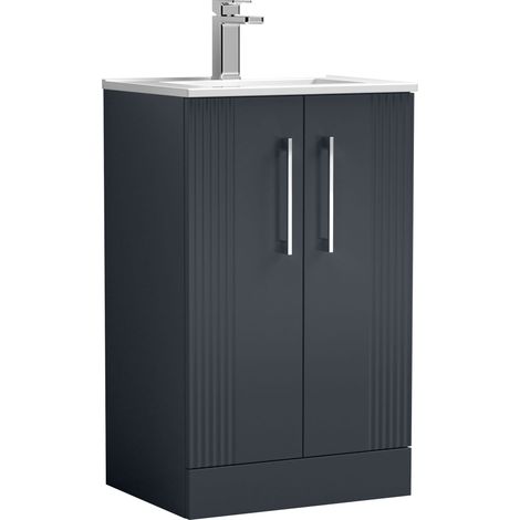 Nuie Deco Satin Soft Black 500mm 2 Door Vanity Unit and Minimalist Ceramic Basin - DPF1423B (1/5)