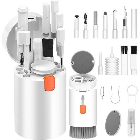 Kit de nettoyage de clavier 20 en 1 avec brosse de nettoyage, accessoires de nettoyage d'ordinateur, gadgets de nettoyage de téléphone, outils de nettoyage de PC (blanc)