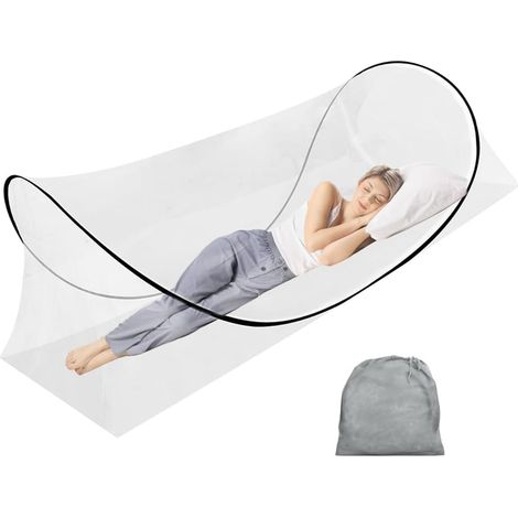 Moustiquaire Pop Up, 200 x 80 x 56 cm Moustiquaire de Voyage avec Fermeture éclair, Pliable et Réutilisable pour Le Camping à la Maison (Blanc) (1/5)