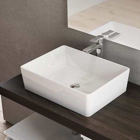 Lavabo rettangolare da appoggio 48x37 cm in ceramica bianco lucido (1/2)
