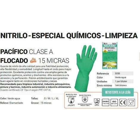 Guante Sifer Químico Nitrilo Verde Flocado Clase A T-L/9 (1/2)