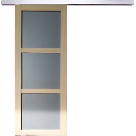 Puerta corredera de Ayous de 3 paneles gris claro H204 x L73 cm, riel de aluminio, carpintería