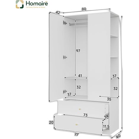 Kleiderschrank weiß 80 x 40 x 180 cm MDF HOMAIRE (1/5)