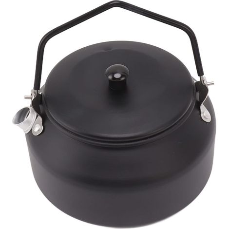 0.9L Camping Kettle in Food Grade Aluminum Alloy, Portable Teapot for Outdoor Hiking, Picnics, Boiling Water and Coffee, Lightweight, Blue (Matte Black) (1/5)