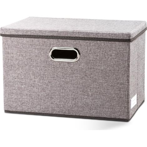 Grande Boîte de rangement pliable avec couvercle,[Lot de 1] bac de rangement de lin décorative, Panier Cube avec poignées,gris(43x30x30cm) (1/5)