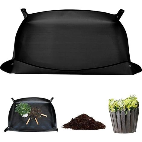 Tapis de plantation 100 x 150 cm, imperméable, pliable, grand tapis de rempotage pour plantes, tapis de transplantation noir pour le rempotage, les semis, le changement de sol et l'élagage (1/5)
