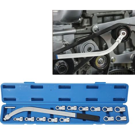 Jeu de clés à molette pour tendeur de moteur automobile, 15PCS, Acier chrome-vanadium, Outils de douille adaptables, Dimensions 450x25 mm, Poids net 1463 g (1/5)