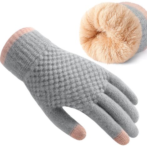 Gants d'hiver pour hommes et femmes - Doublure polaire en laine épaisse, tricot thermique, compatibles avec les écrans tactiles, poignet élastique, isolés pour les températures froides (1/5)