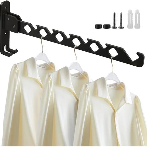 Porte-Vêtements Pliable - Support Mural Aluminium - 7 Crochets - Réglable en 4 Angles - Pour Salle De Bain Balcon