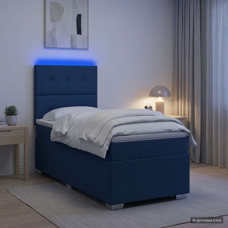 Cama de muelles con LED y colchón Azul 90 x 200 cm Tela (1/5)
