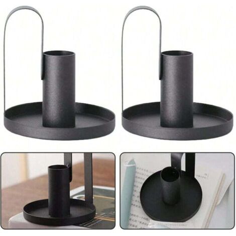 Lot de 2 bougeoirs coniques en fer antirouille pour décoration de table, de cheminée, de bibliothèque, de bar (1/4)
