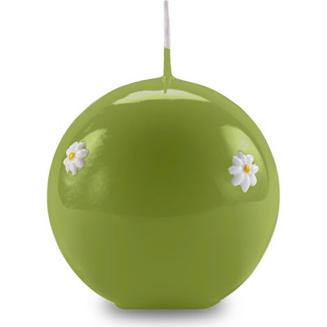 Bougie sphère décorée de marguerites - Couleur pistache - Diamètre 10 cm - Durée 49 heures - Avec sac cadeau - Spring Collection - Artisanal (1/5)