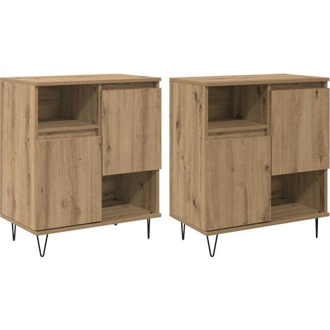2 pcs Buffet,Bahut,Meuble de Rangements chêne artisanal 120 x 35 x 70 cm CFW95298 (1/5)
