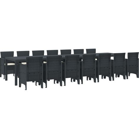 Garten-Esszimmergarnitur mit Kissen 15 pcs Anthrazit PP (1/5)