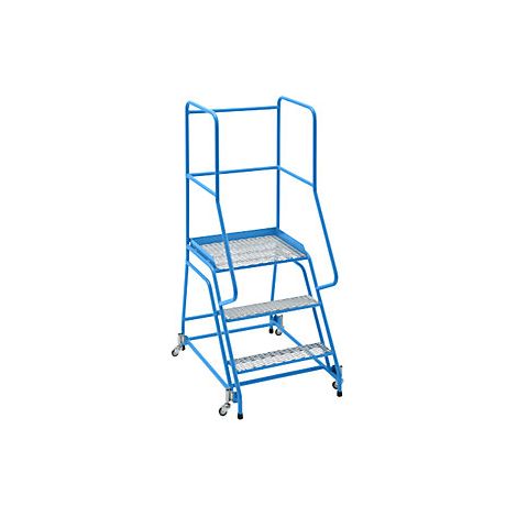 Escalera con tarima  rodante  plataforma y peldaños de rejilla