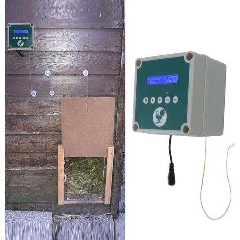 Motore automatico per porta del pollaio IP44 - Kit di controllo elettrico con timer, sensore di luce e telecomando (1/4)