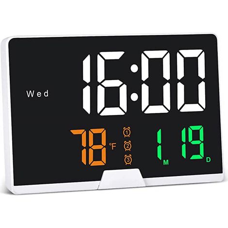 Réveil numérique avec chargeur USB, affichage 5,5 chiffres, alarme LED, date et température.