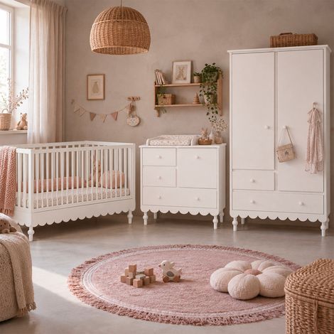 Cameretta completa Lettino evolutivo 70x140 Cassettiera e Armadio 2 ante Wood Luck Babushka Bianco (1/5)