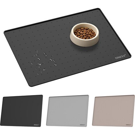 Tapis gamelle Chat Chien, Tapis Silicone Anti-débordement, imperméable Et Antidérapant, avec Rebords, Résistant, 46 X 31 cm, Noir (1/5)