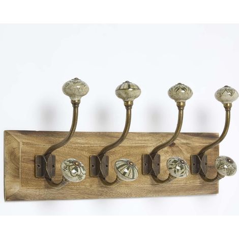 HOMESCAPES Decorative Green Wall Mounted Coat Hook Rack (1/4)