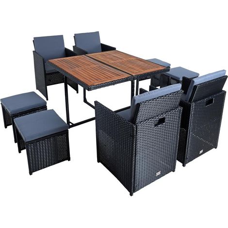 Polyrattan Sitzgruppe Gartenmöbel Set Rattanmöbel 8 Personen Gartenset Schwarz (1/5)