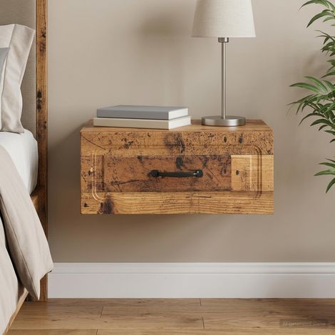 Table de chevet murale avec tiroir en bois d’ingénierie, bois ancien, 49 x 34,5 x 20 cm - PANGIVO (1/5)