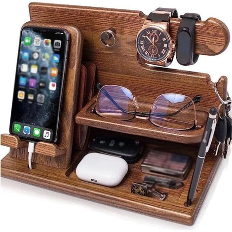 Étui à téléphone portable, étui à lunettes et organiseur de bureau en bois massif