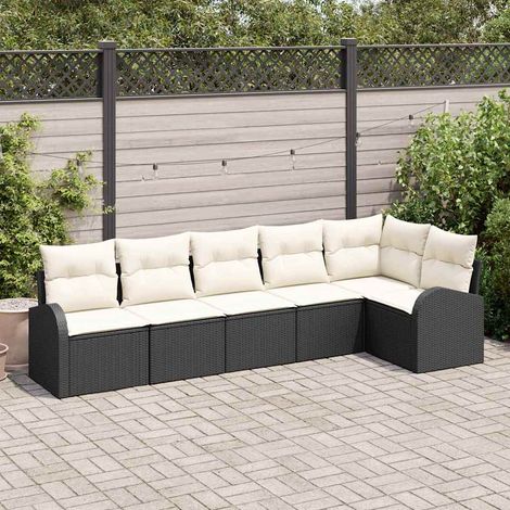 Gartensofa-set 6 pcs Schwarz Poly-Rattan