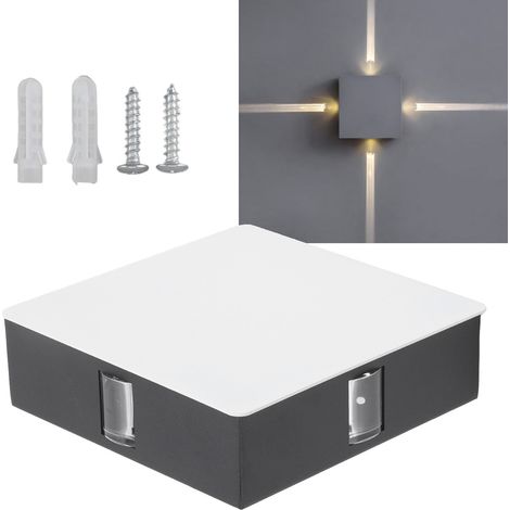 Applique murale LED 12 W en aluminium avec 4 LED et quatre faisceaux, idéale pour une utilisation en chambre, salon, couloir, karaoké, restaurant ou allée. (Boîtier blanc) (1/5)