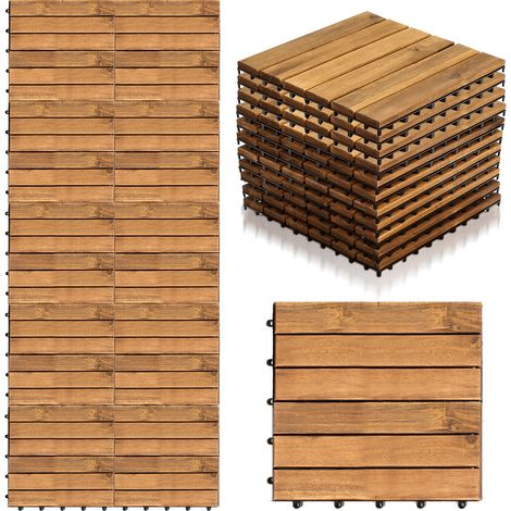 Jiubiaz 110 Stück Holzfliesen 6-Latten 10 qm, 30x30cm Terrassenfliesen Klickfliesen Balkonfliesen mit Drainagensystem, Wetterfest aus Akazienholz